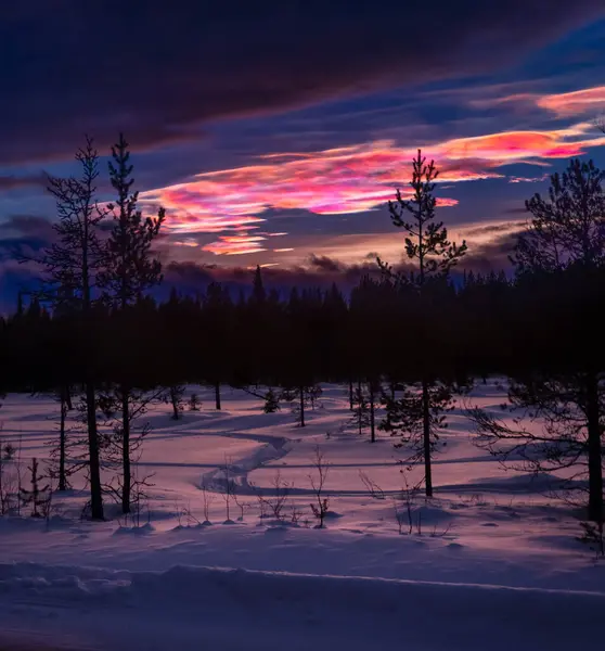 Norveç 'in kışın gökyüzünde nadir görülen stratosferik bulut görüntüsü. Gökyüzünde güneş ışınları içinde renkli buz kristalleri. Kış mevsiminde İskandinavya 'da Kuzey Kutbu doğası.