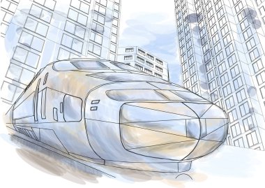 speed abstract train in the city vector illustration