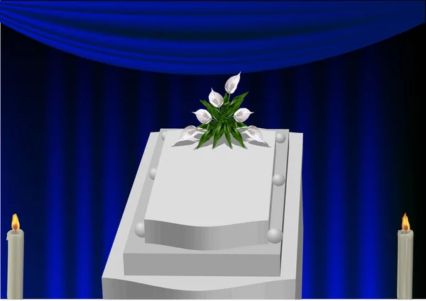 殡葬病媒图解 有花束的殡仪馆里的白色棺材 — 图库矢量图片