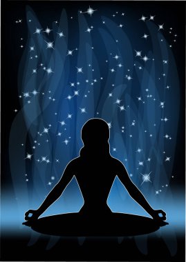 Gece yoga gökyüzü vektör illüstrasyonu, meditatopn illüstrasyonu