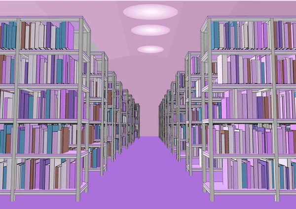 Βιβλιοθήκη Εσωτερικά Διανυσματικά Εικονογραφημένα Βιβλία Στη Βιβλιοθήκη — Διανυσματικό Αρχείο