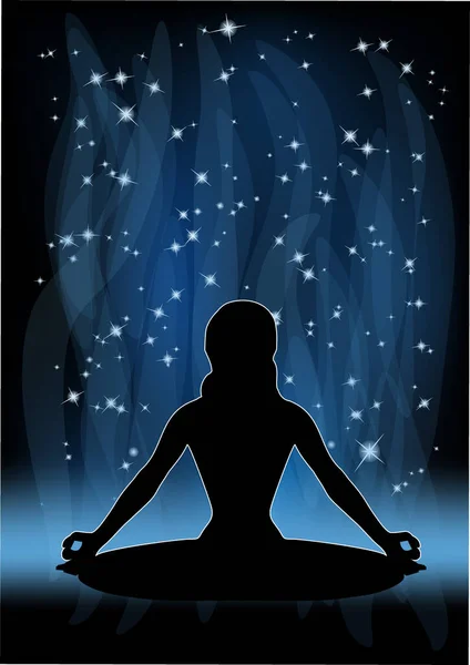 Yoga Notte Cielo Vettore Illustrazione Meditatopn Illustrazione — Vettoriale Stock