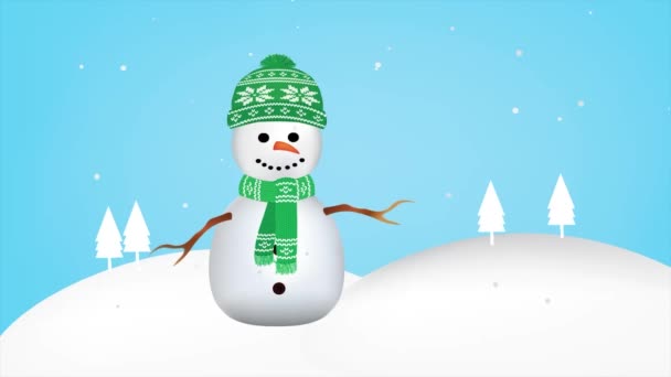 Snowman Green Cap Scarf Animation — Stock Video