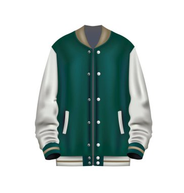 Gerçekçi beyaz ve yeşil beyzbol ceketi, vektör.