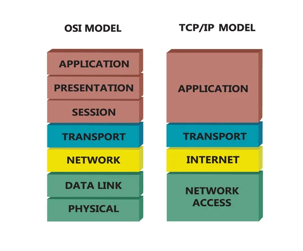 Osi模型与Tcp模型 矢量的比较 免版税图库插图