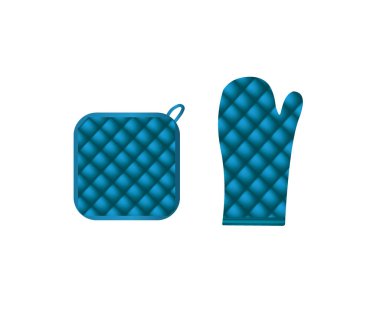 Mavi fırın eldiveni ve tencere tutacağı. vektör