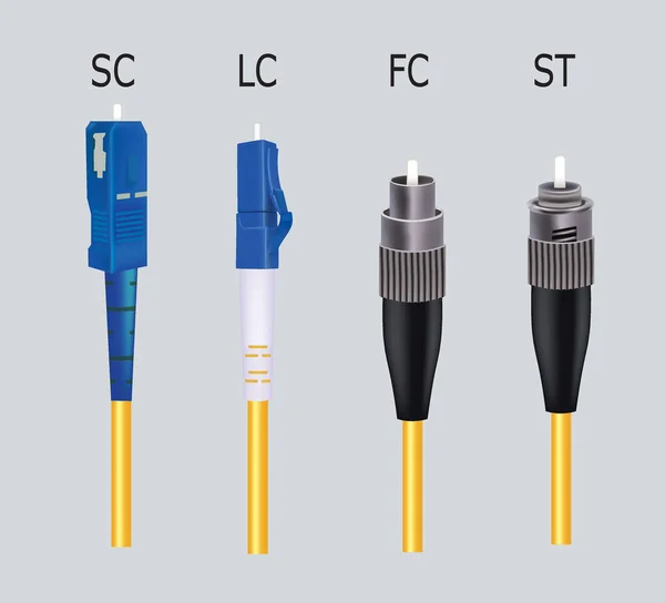 光纤电缆与Sc Fc和St连接器 — 图库矢量图片