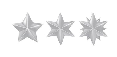 Beyaz arkaplanda 3D gümüş yıldızlar, vektör