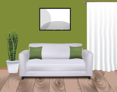 Oda içi beyaz kanepe yataklı, vektör.