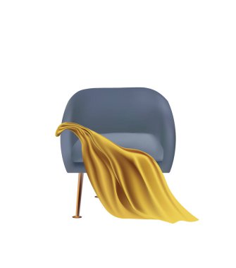Sarı battaniyeli mavi koltuk, vektör.