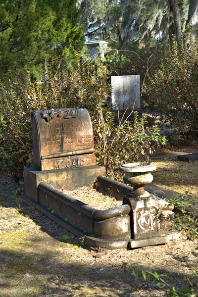 Tombstones Grave Site Bonaventure Cemetery Savannah Georgia Live Oak Trees — 스톡 사진