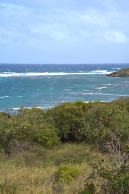 Virgin Adaları 'ndaki St. Croix adası boyunca fırtınalı bir deniz.