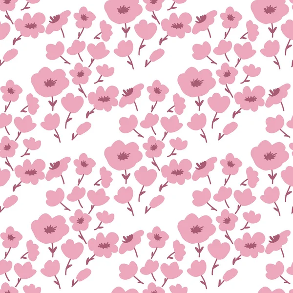 Seamless Pink Sakura Flowers Vector Pattern — Stock Vector
