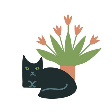 Cat and flowers vector illustration