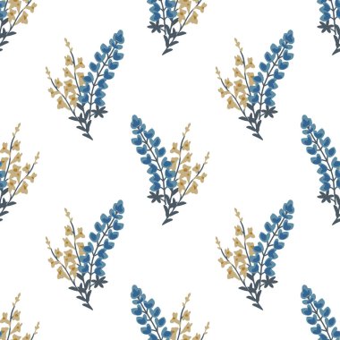 Seamless floral pattern lupine and linaria