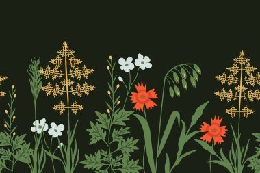 Seamless wild herbs decorative background