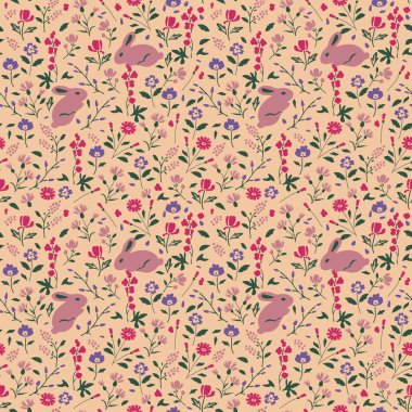 Kusursuz tavşanlar ve çiçek vektör deseni
