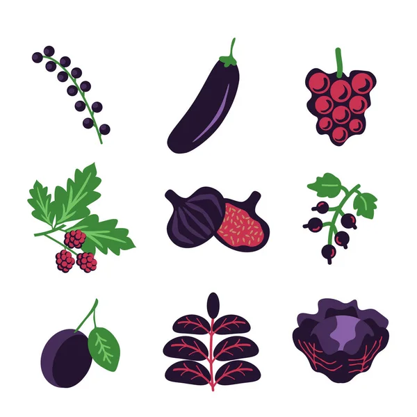 Coleta Vetorial Frutas Legumes Roxos — Vetor de Stock