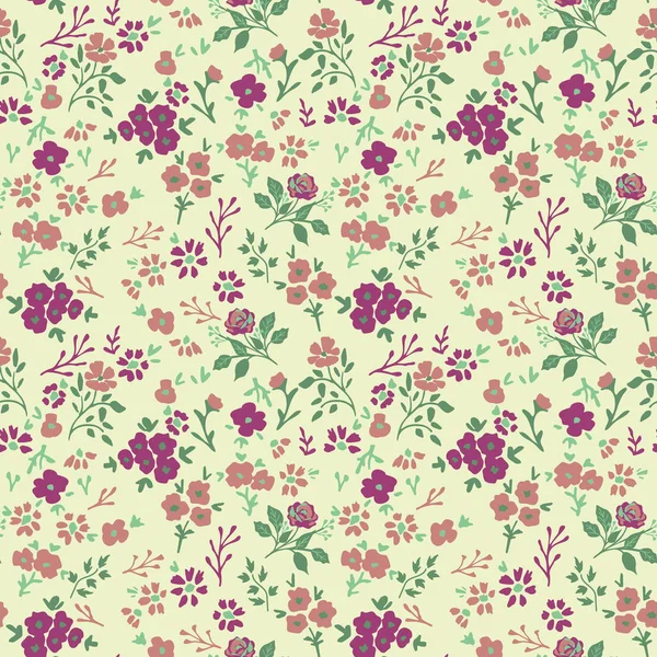 Seamless Ditsy Pattern Pink Flowers — Stock Vector