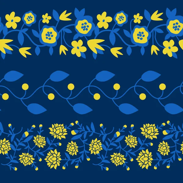 Цветочные Желтые Синие Границы Установлены — стоковый вектор