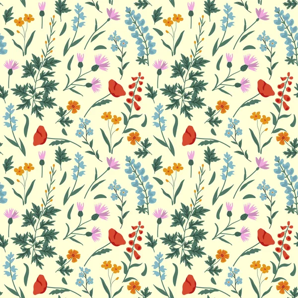 stock vector Seamless wild flowers vector pattern