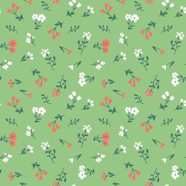 Seamless floral ditsy white and red pattern