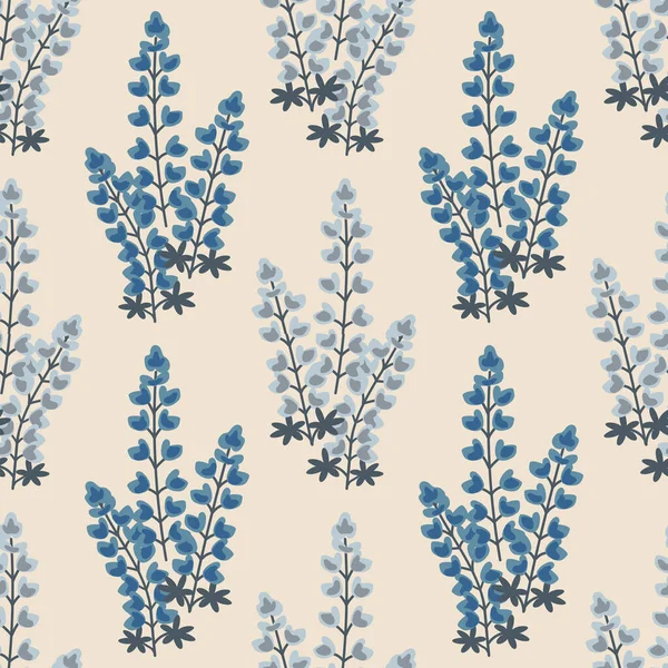 Seamless Floral Lupine Blue White Pattern Vetores De Stock Royalty-Free
