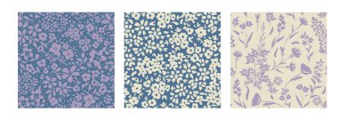 Dikişsiz dekoratif çiçek desenleri kümesi