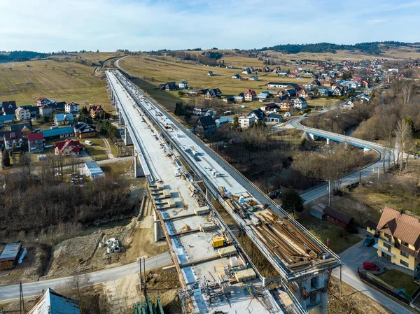 Novo Fragmento Estrada Construção Estrada Zakopianka Polônia Cracóvia Zakopane Sobre — Fotografia de Stock