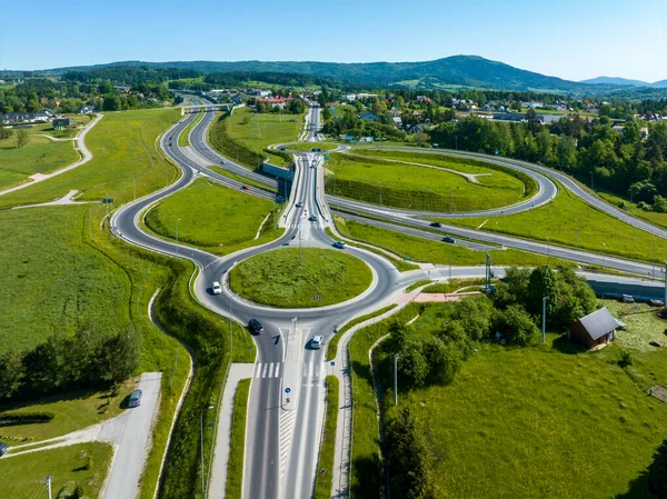 Новый Автодорожный Узел Польше Национальной Дороге E77 Называется Закопианка Перекрёсток Лицензионные Стоковые Фото