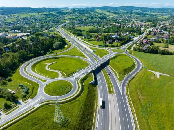 Nieuwe Autosnelwegkruising Polen Rijksweg E77 Genaamd Zakopianka Overbrugging Kruispunt Met — Stockfoto