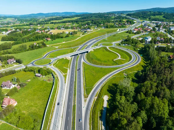 Новый Автодорожный Узел Польше Национальной Дороге E77 Называется Закопианка Перекрёсток Стоковое Фото
