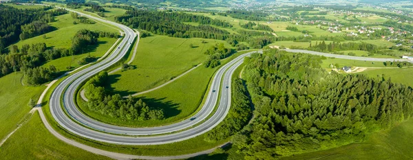 Polen Panorama Van Kronkelende Switchback Weg Van Krakau Naar Zakopane — Stockfoto