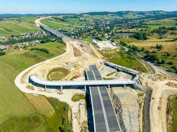 Novo Fragmento Estrada Construção Estrada Zakopianka Polônia Rdzawka Nowy Targe — Fotografia de Stock