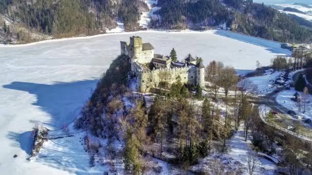 Polen Mittelalterliche Burg Niedzica Aus Dem Jahrhundert Obere Burg Winter — Stockvideo