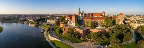 Krakow Poland Wide Aerial Panorama Old Town Sunset Royal Wawel — Stock Photo, Image