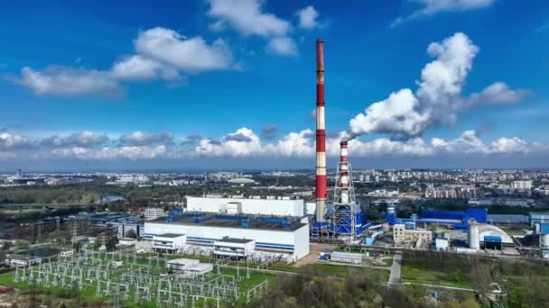 Uhelná Elektrárna Kombinovanou Výrobu Tepla Elektřiny Chpp Polském Krakově Vysoký — Stock video