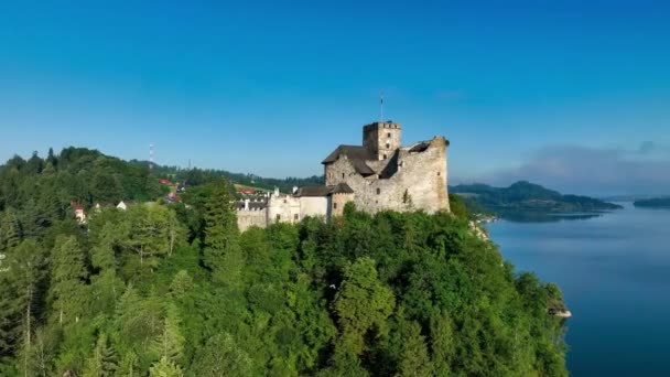 Polen Mittelalterliche Burg Niedzica Jahrhundert Obere Burg Künstlicher Czorsztyn Stausee — Stockvideo