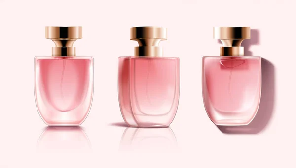 Perfume Glass Bottle Mockup Pink Transparent Perfume Spray Glass Bottles — 图库矢量图片