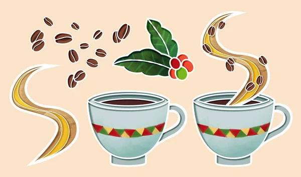 Εικονογράφηση Της Παγκόσμιας Ημέρας Καφέ Στοιχείο Που Συμπεριλαμβάνονται Κόκκοι Καφέ — Διανυσματικό Αρχείο