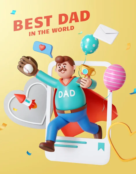 Αφίσα Του Καλύτερου Μπαμπά Της Ημέρας Πατέρα Χαριτωμένος Μπαμπάς Φορώντας — Διανυσματικό Αρχείο