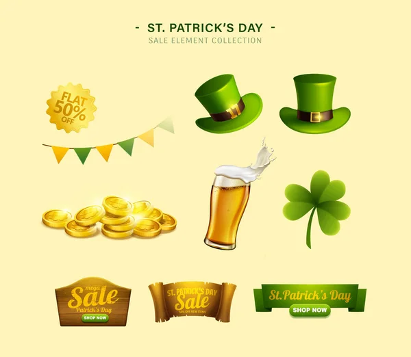 Illustration Saint Patrick Day Promotion Element Set Isolated Light Yellow — Stock Vector