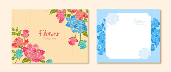 Elegante Florale Hintergrundvorlage Mit Blauen Und Rosa Pfingstrosen — Stockvektor