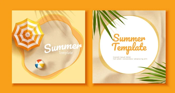 Vorlagenset Zum Thema Sommer Orange Sonneninsel Mit Sonnenschirm Beachball Und — Stockvektor