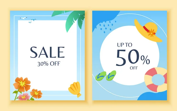 Flat Style Illustrated Summer Sale Poster Set Isolated Pastel Yellow — Stock Vector