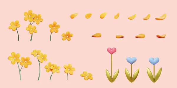 Елегантні Квіткові Елементи Пелюстки Жовта Квітка Формі Серця Ізольовані Світло — стоковий вектор