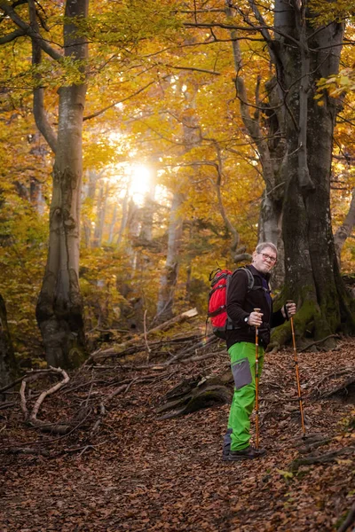 Туристический Поход Взрослых Осенним Лесам Фото Сделанное Словацких Горах Мала — стоковое фото