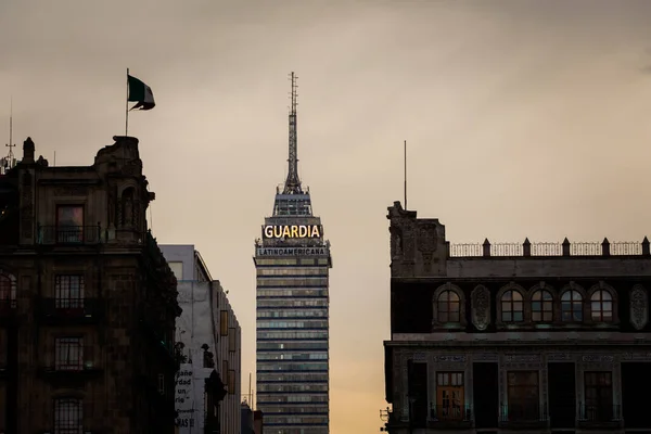 Famosa Torre Latinoamericana Ciudad Mexico Paesaggio Urbano Durante Tramonto — Foto Stock