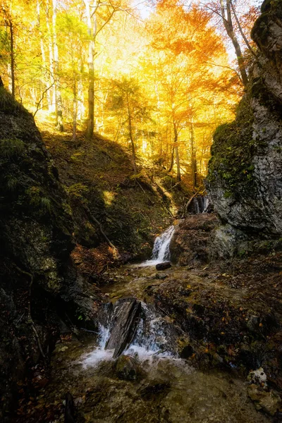 スロヴァキアのマラFatra山の中で Biely PotokからNove Horne Janosikove Dieryへの美しいパス 秋晴れのパノラマ ストック画像