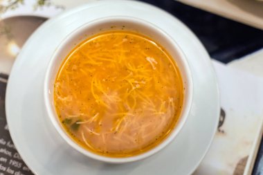 Fresh prepared  mexican soup served in local restaurant in Puebla. Traditional mexican cuisine made of fresh ingredients.